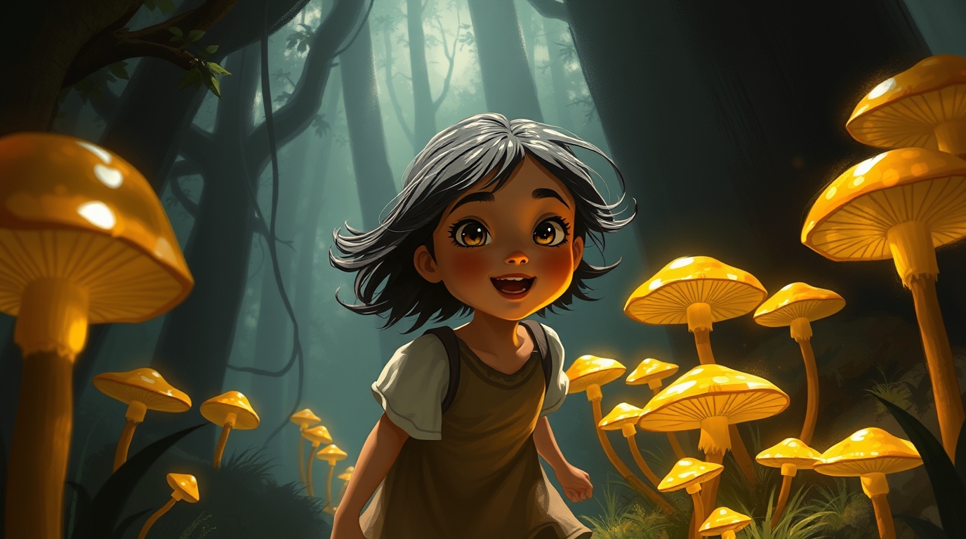 Girl running through the forest